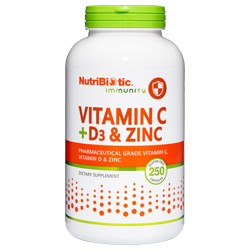 NutriBiotic Vitamin C + D3 & Zinc, 250 caps.